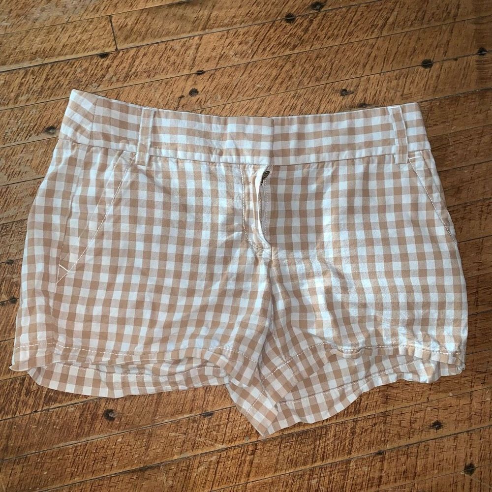J Crew brown & cream lightweight check flat front preppy shorts